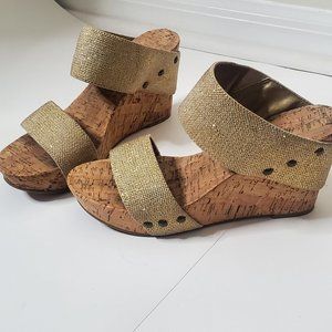 Lucky Brand Cork Wedges with Gold Glitter